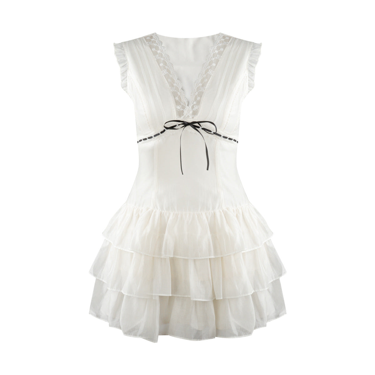 V-Neck Lace-Splice High-Waist Slim Dress for Women, Sleeveless