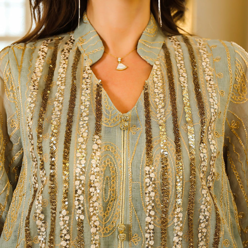 Sequined Embroidered Robe Maxi Dress