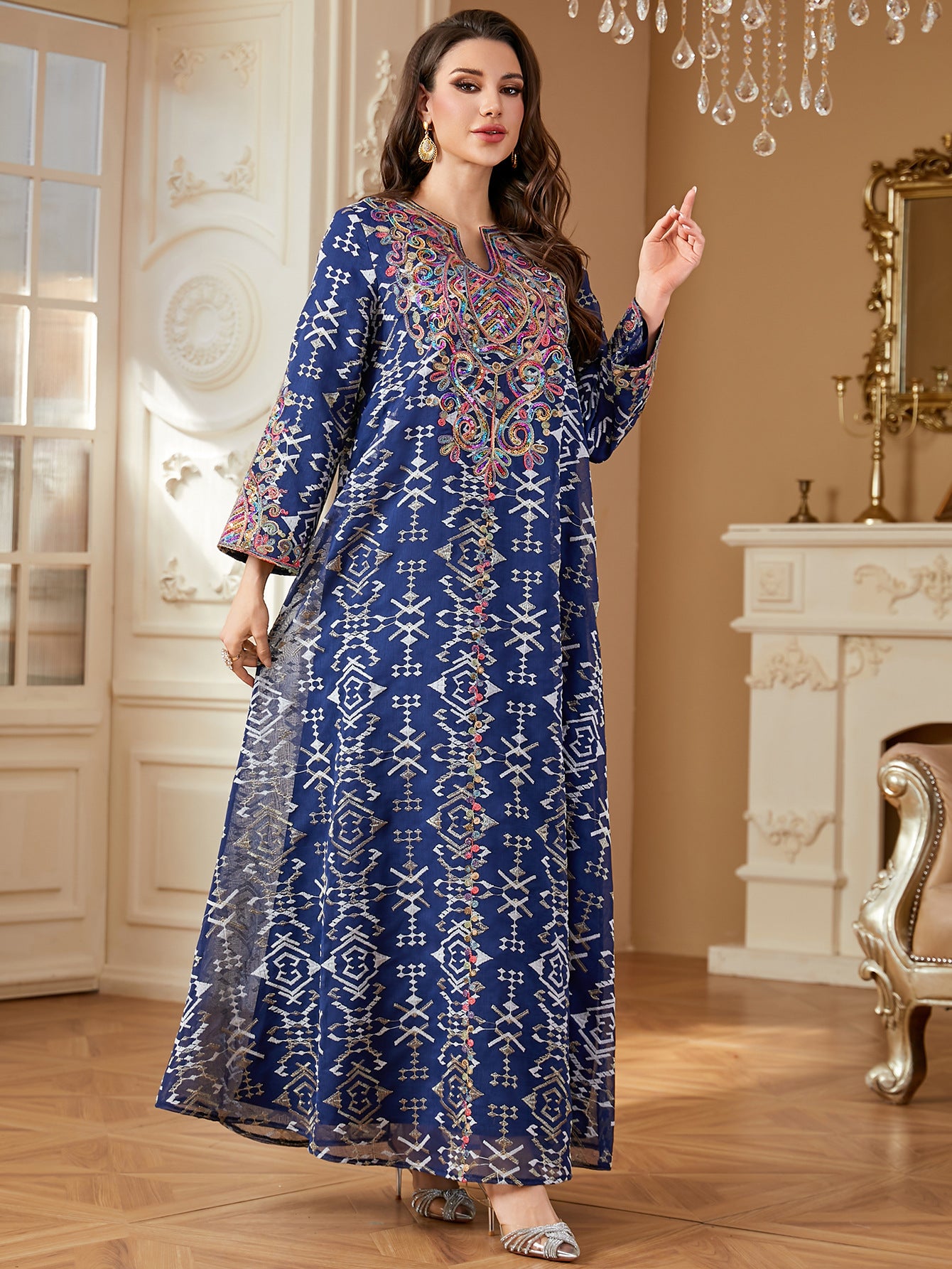 Royal Blue Embroidered Maxi Dress