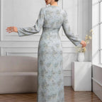 Elegant Floral Long-Sleeve Maxi Dress with Tie Waist for Women