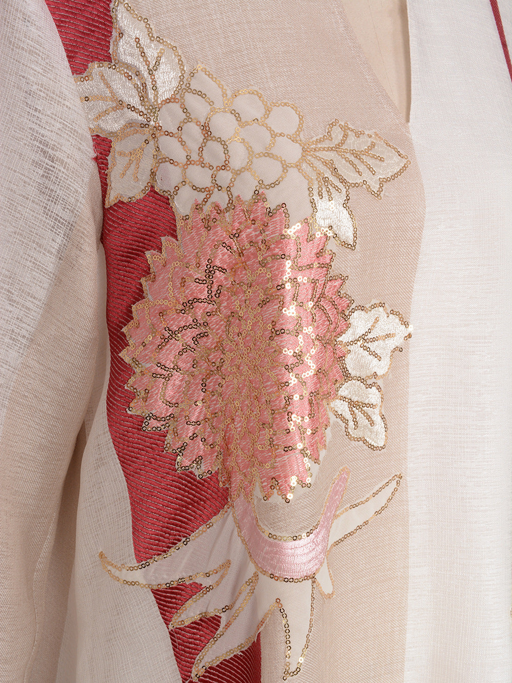 Embroidered Sequin Long-Sleeve Maxi Dress