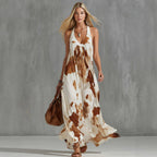 Tie-Dye Deep V-Neck Sleeveless Swing Maxi Dress for Women