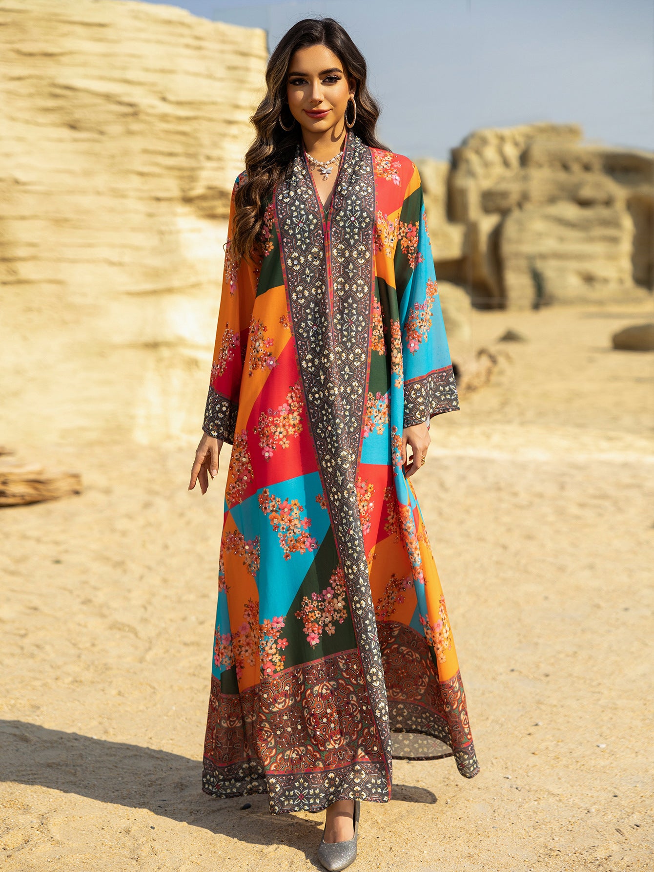Rhinestone Printed Maxi Dress