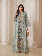 Mesh Beaded Long-Sleeve Maxi Dress