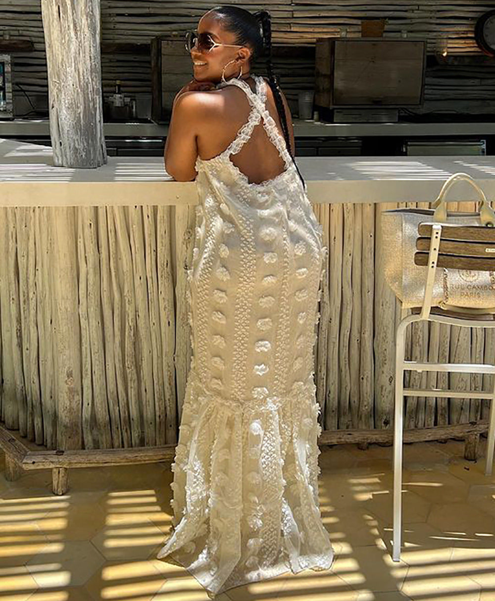 Strapless Floral Cake Maxi Dress, Ivory