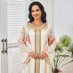 Embroidered Apricot Long-Sleeve Maxi Dress