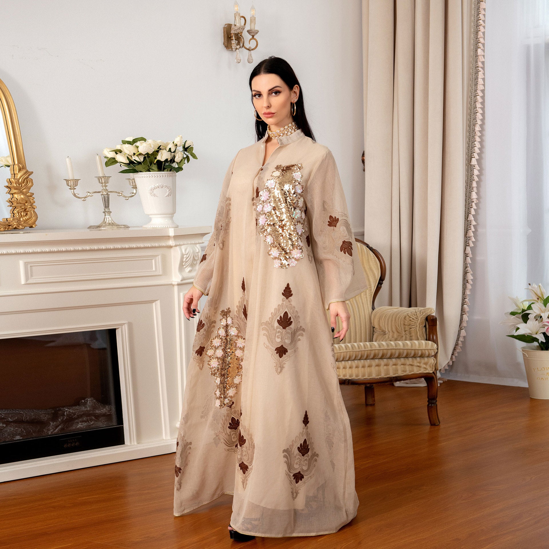 Beaded Sequin Evening Gown