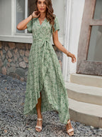 Floral V-Neck Irregular-Hem Maxi Dress