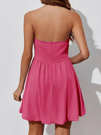 Ruched tube mini dress in pink, strapless bodycon party dress by Vilmere