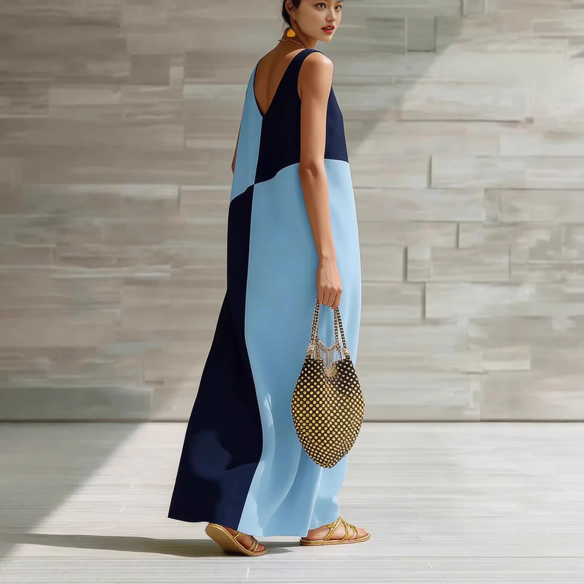 Colour-Block Halter Maxi Dress