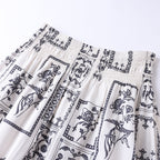 Elegant Fashion Design Printed A-Line Skirt High Waist Slimming Cool Feel Midi Skirt