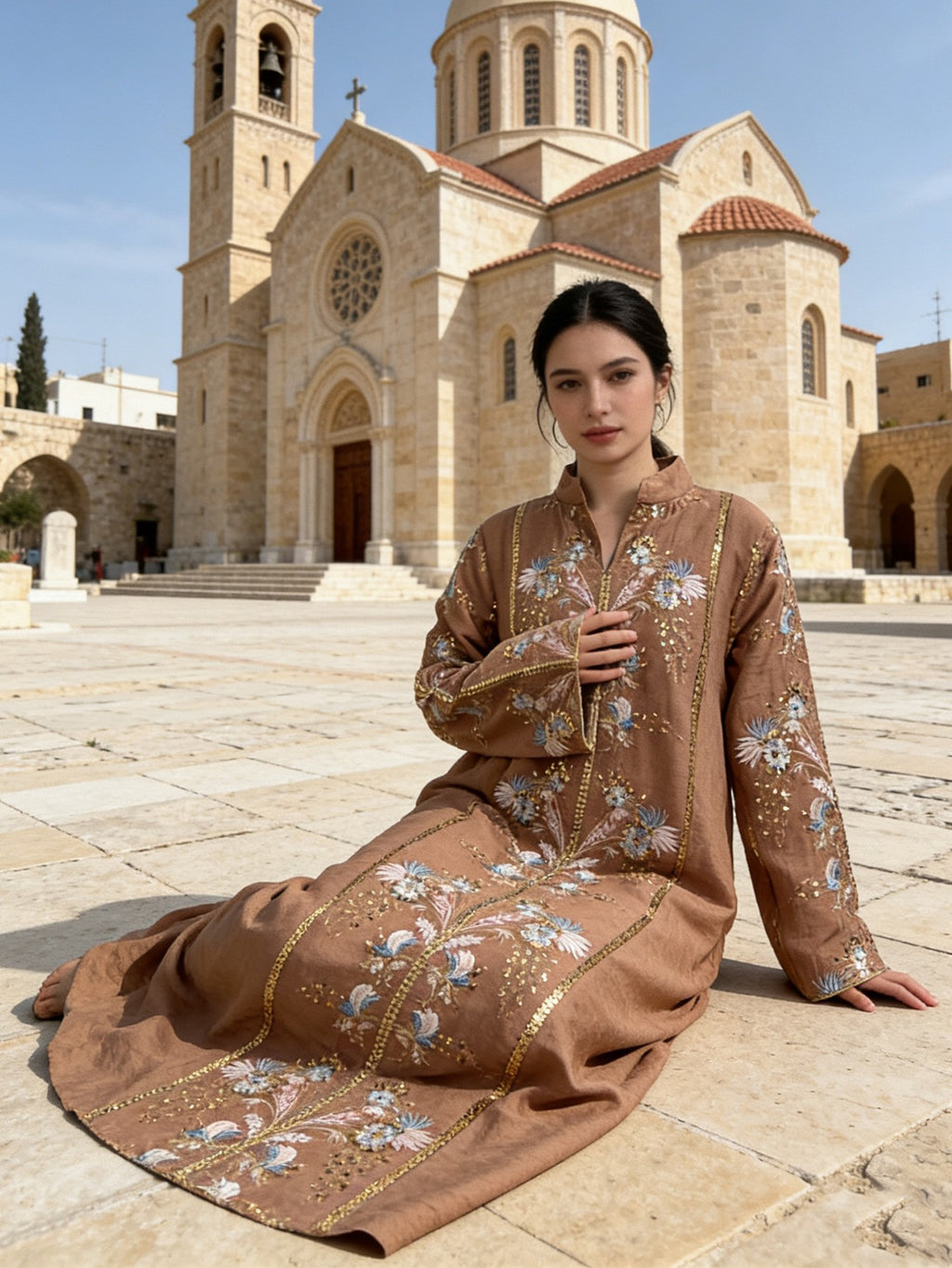 Floral Embroidered V-Neck Maxi Dress