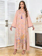 V-Neck Tassel Long-Sleeve Maxi Dress