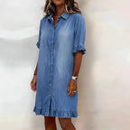 Loose Short-Sleeve Shirt Dress for Women, Shirt Collar