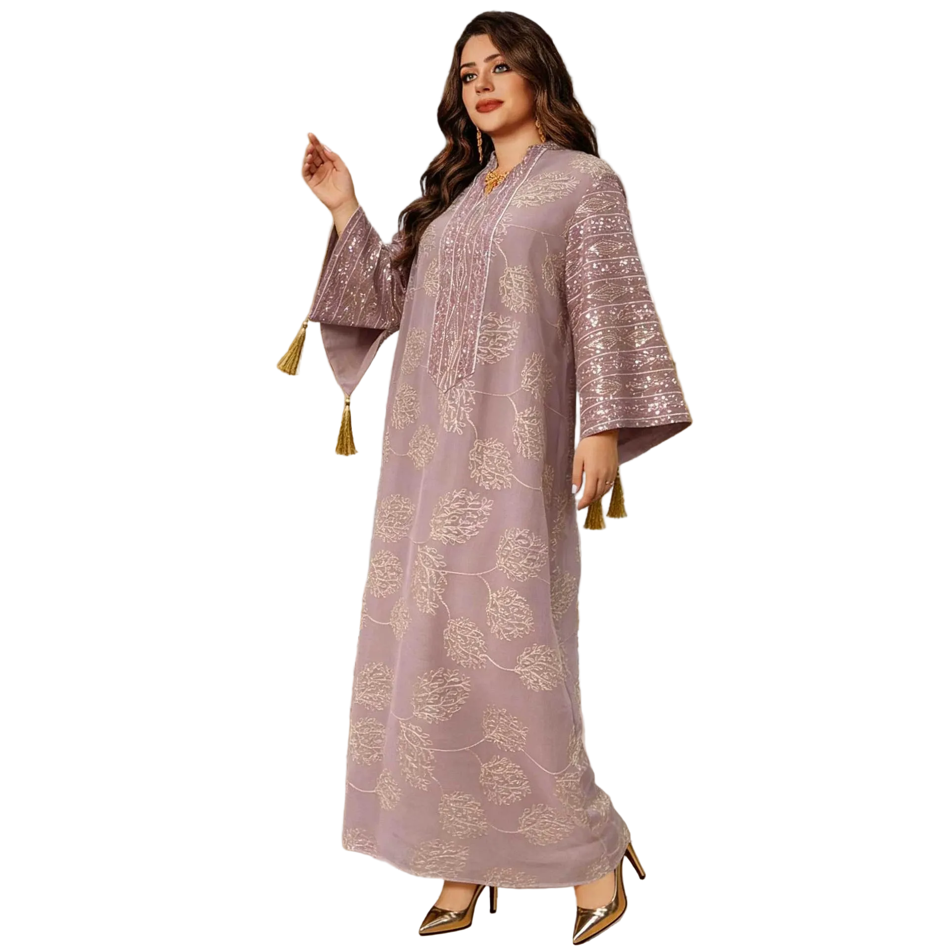 Long-Sleeve Embroidered Floral Maxi Dress Immagine principale del prodotto