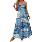 Leaf Print V-Neck Sleeveless Maxi Dress for Women