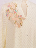 Beaded Collar Floral Long-Sleeve Maxi Dress