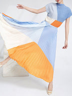 Contrast Color Pleated Two-Piece Skirt Set for Women