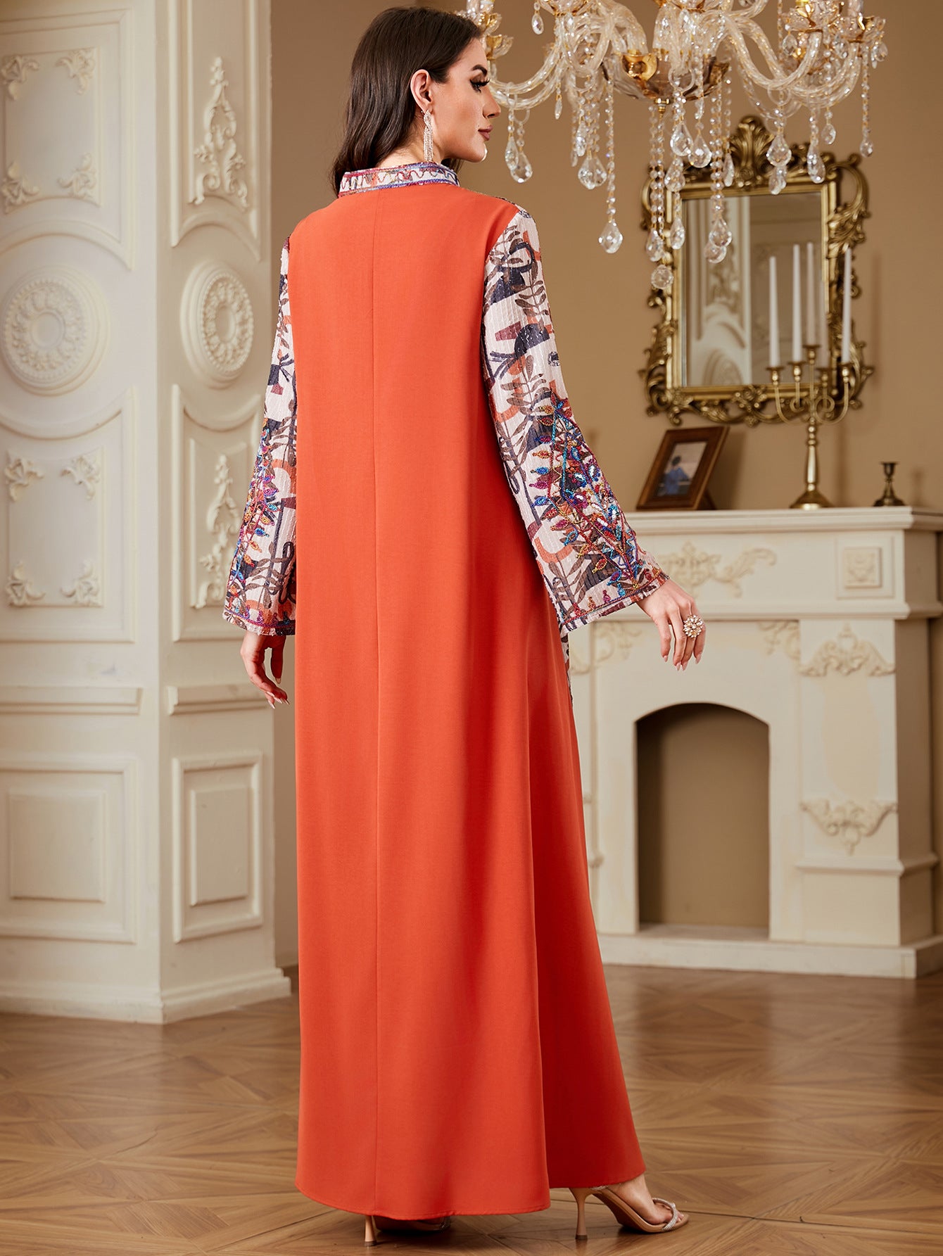 Orange Embroidered Robe Maxi Dress