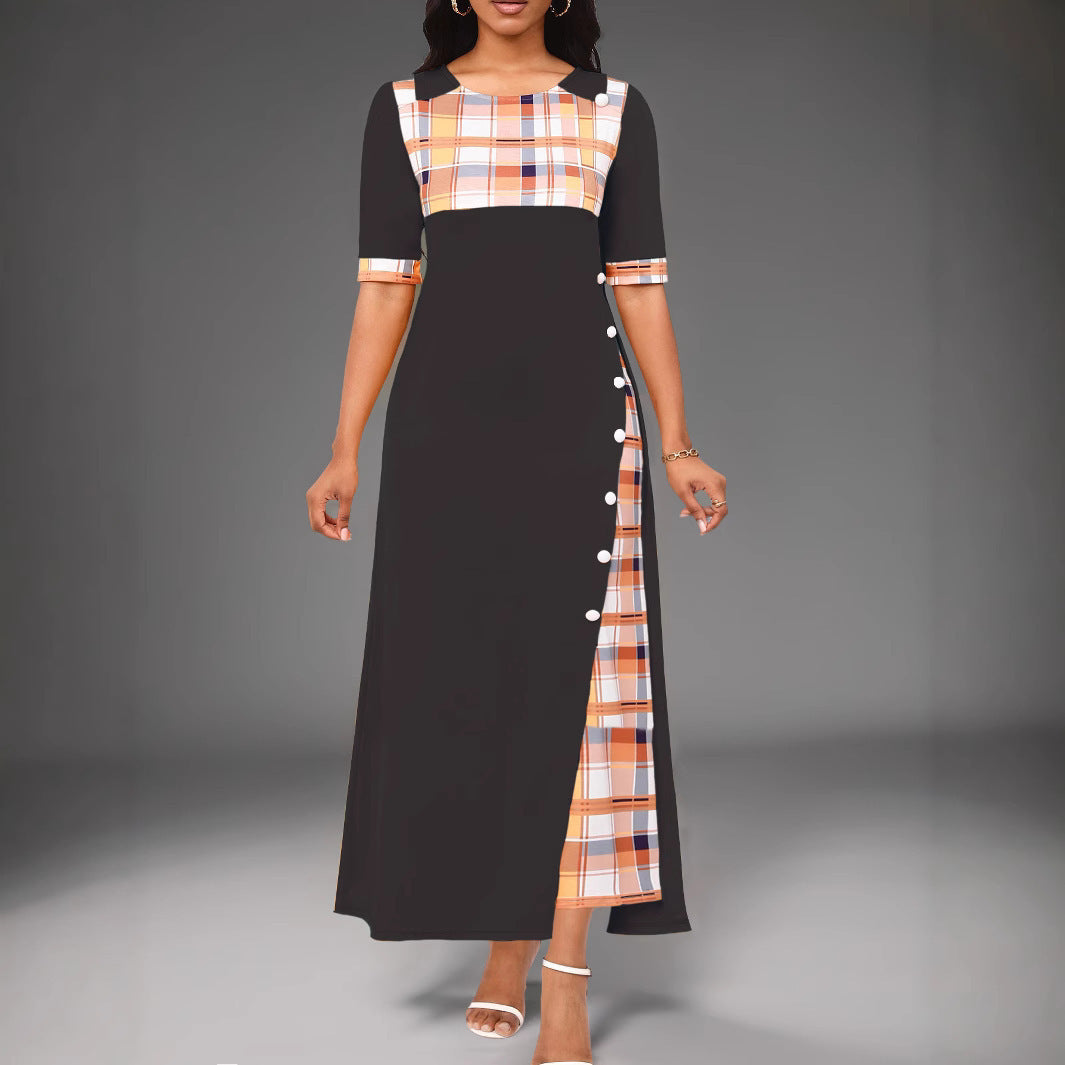 Color-Block Round-Neck Irregular-Hem Maxi Dress for Women, Plus Size