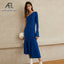 Wool Blend One-Shoulder Fishtail Maxi Dress in Blue
