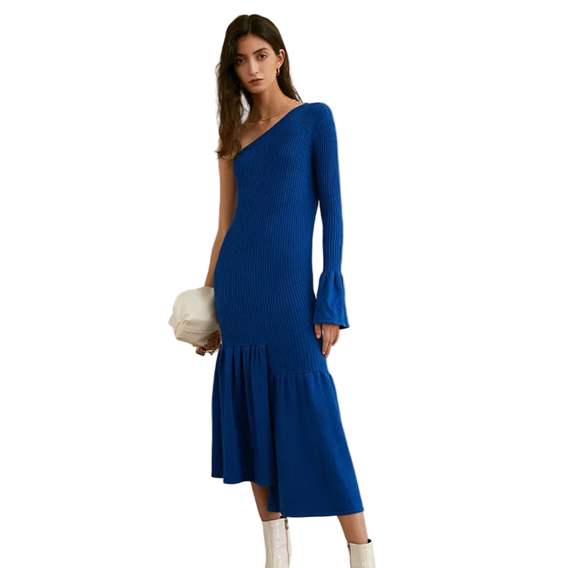 Blue One-Shoulder Fishtail Dress for women with a one shoulder design