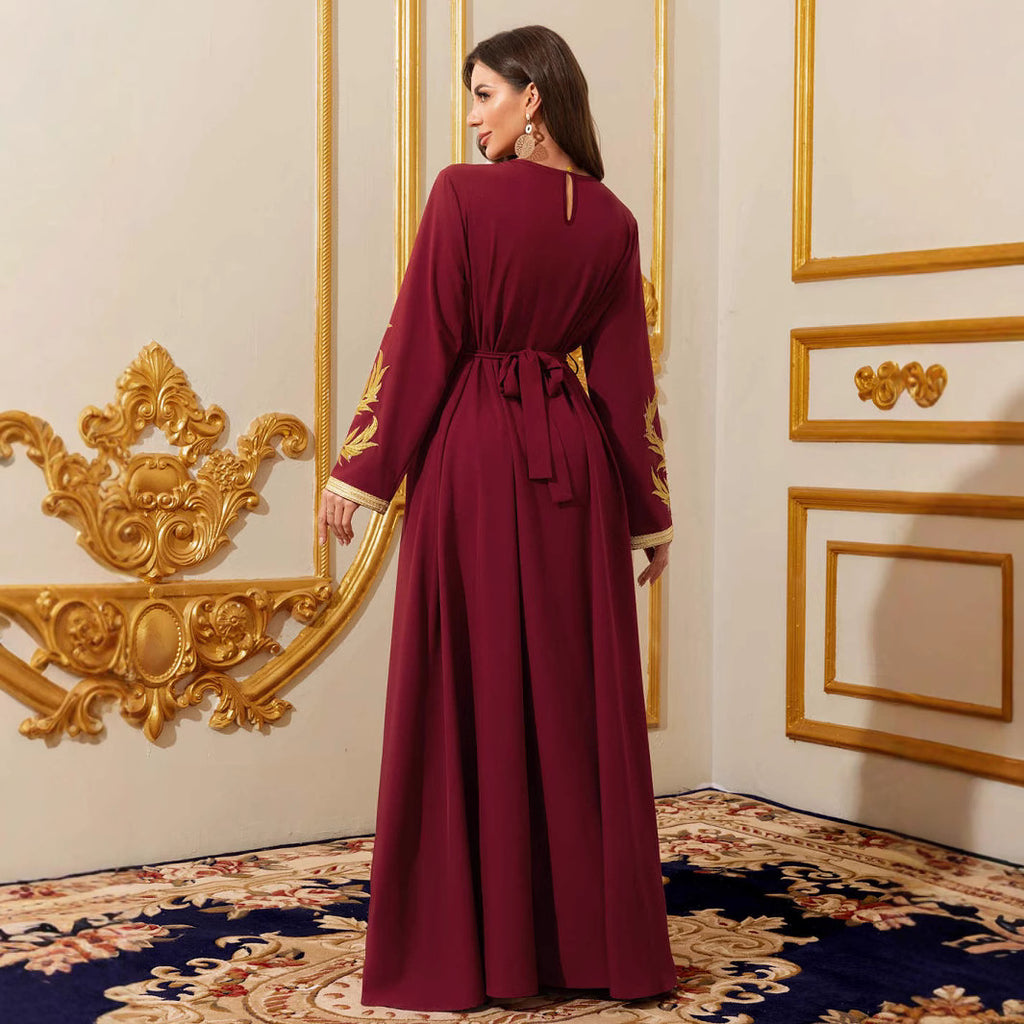 Lace Long-Sleeve Maxi Dress, Burgundy