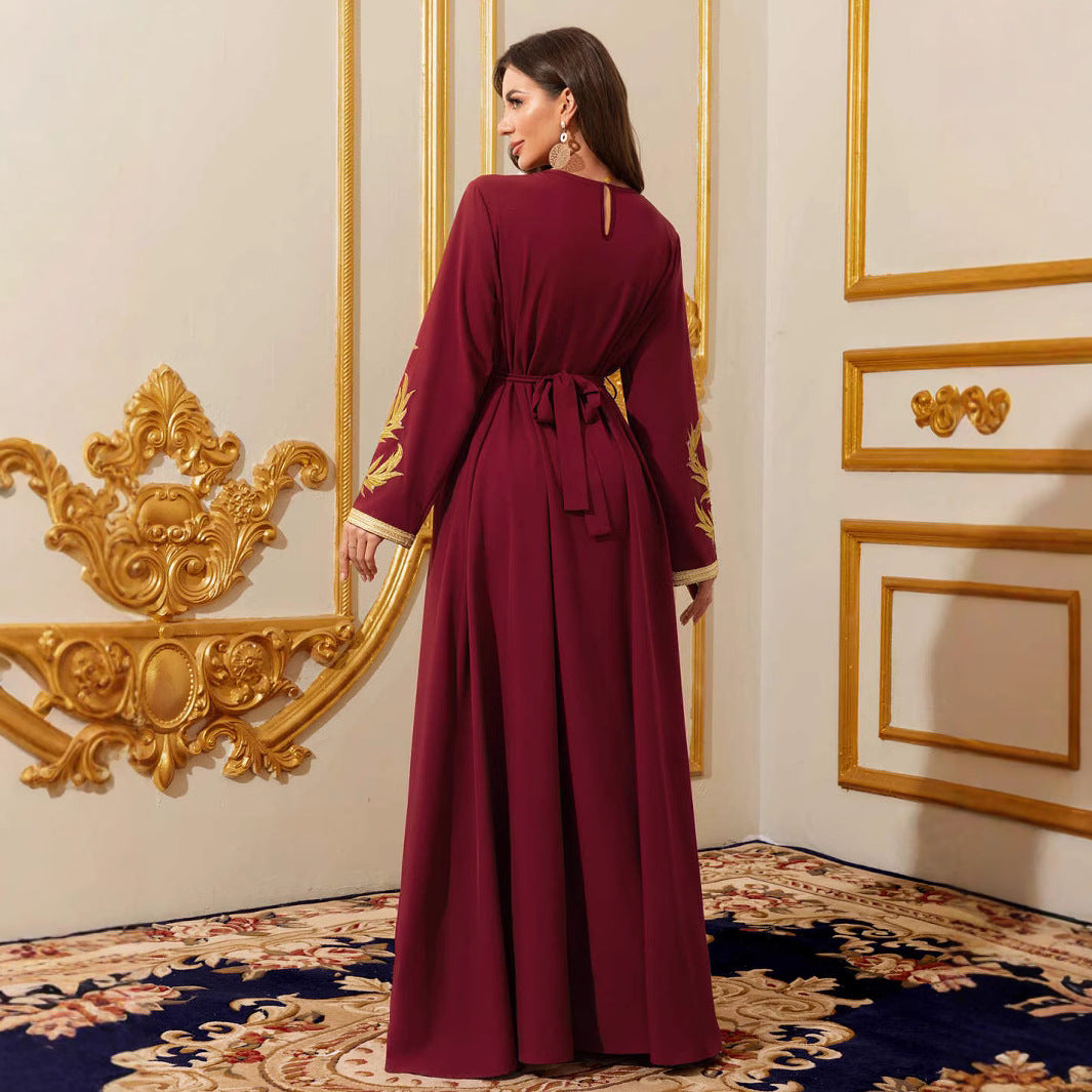 Lace Long-Sleeve Maxi Dress, Burgundy