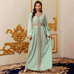 V-Neck Long-Sleeve Belted Maxi Dress