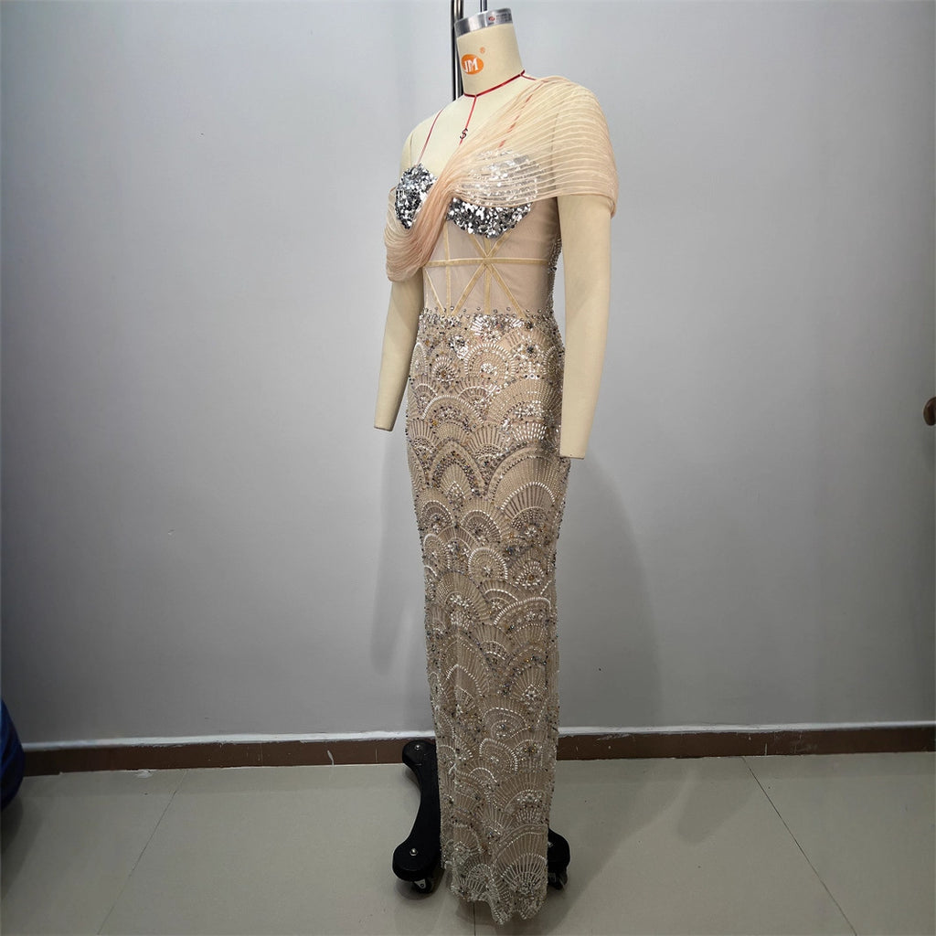 One-Shoulder Sequin Bodycon Maxi Dress for Women