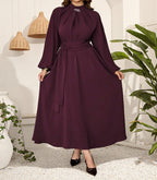 Elegant Long-Sleeve Fitted Pleated-Sleeve Maxi Dress for Women