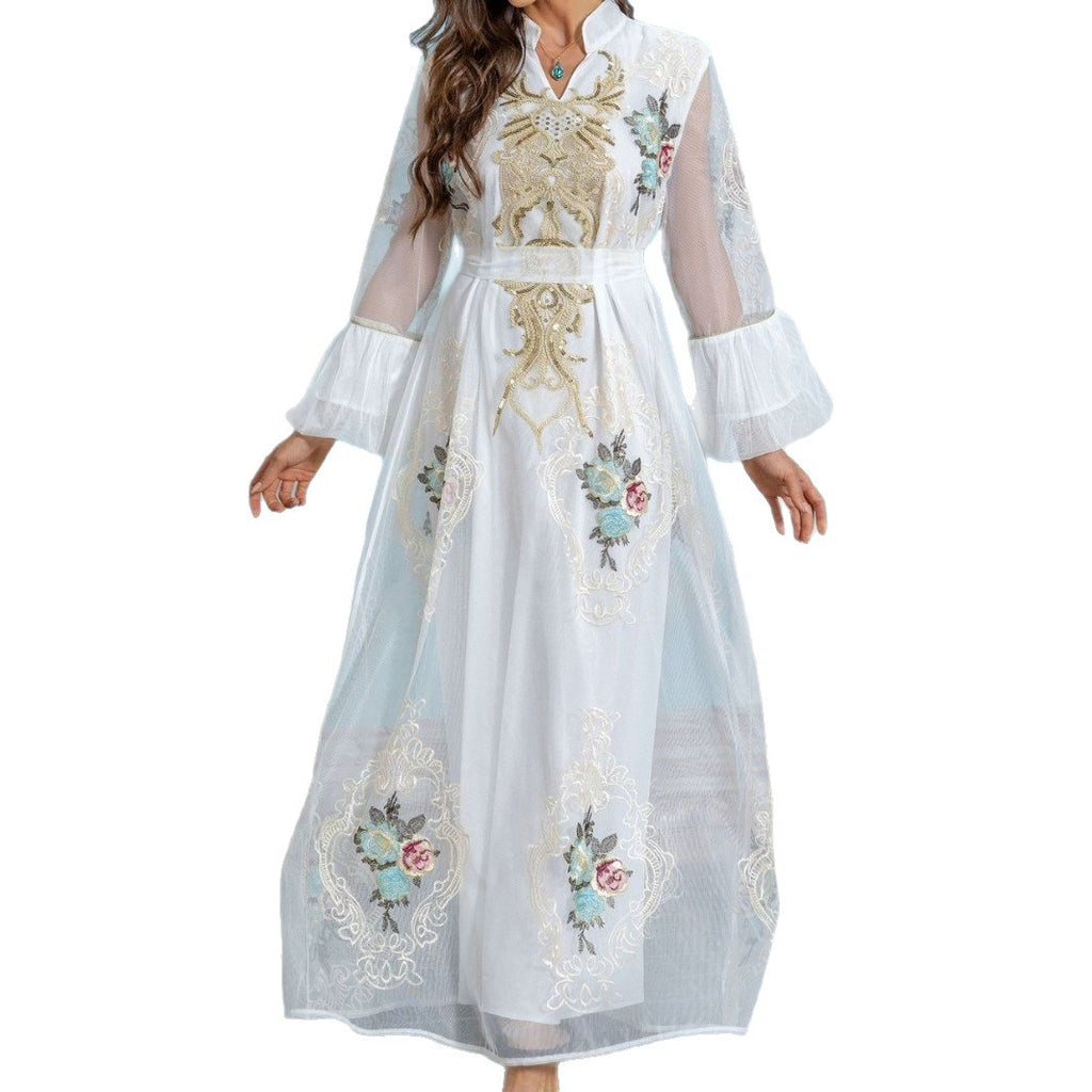 White Slim-Fit Long-Sleeve Maxi Dress