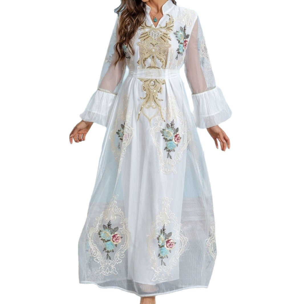 White Slim-Fit Long-Sleeve Maxi Dress