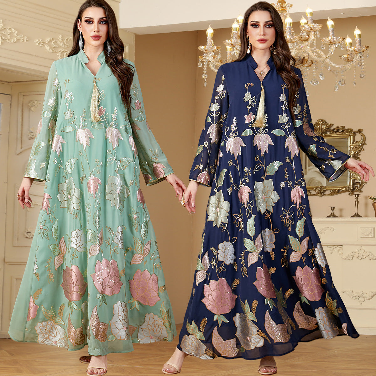Sequin Embroidered Tassel Robe Maxi Dress Secondary image