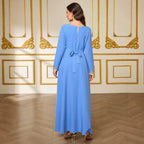 Long-Sleeve Simple Maxi Dress, Tie Waist
