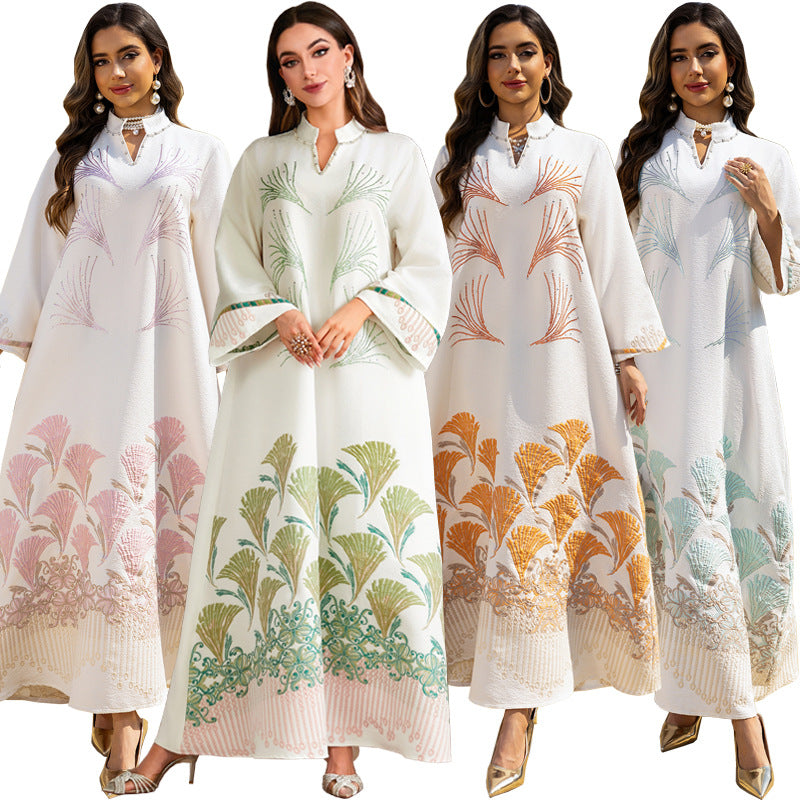 Embroidered Rhinestone Knit Maxi Dress