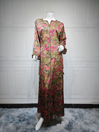 Printed Rhinestone Maxi Dress, Long Sleeve