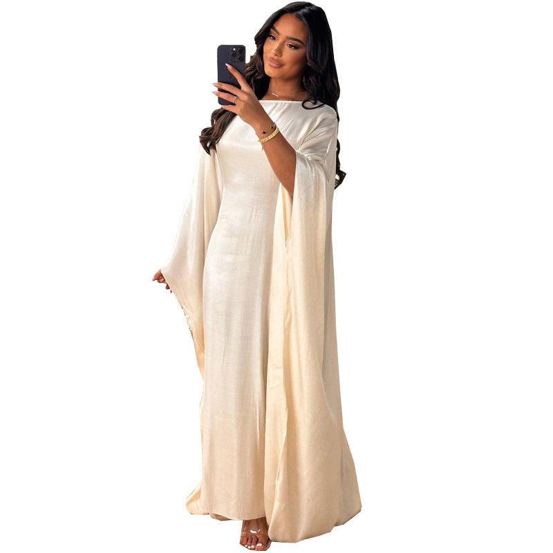 Shiny Satin Belted Maxi Dress
