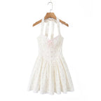 Floral Halter Pleated Mini Dress for Women, A-Line