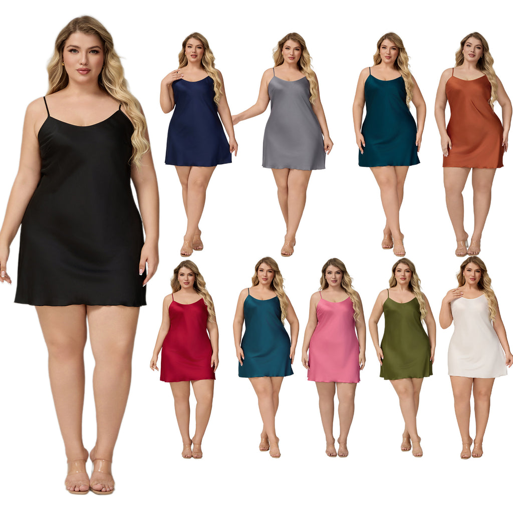 Satin Chiffon Strap Nightdress for Women, Sleeveless, Plus Size