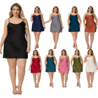 Satin Chiffon Strap Nightdress for Women, Sleeveless, Plus Size