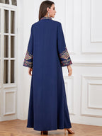 Navy Rope-Embroidered Robe Dress