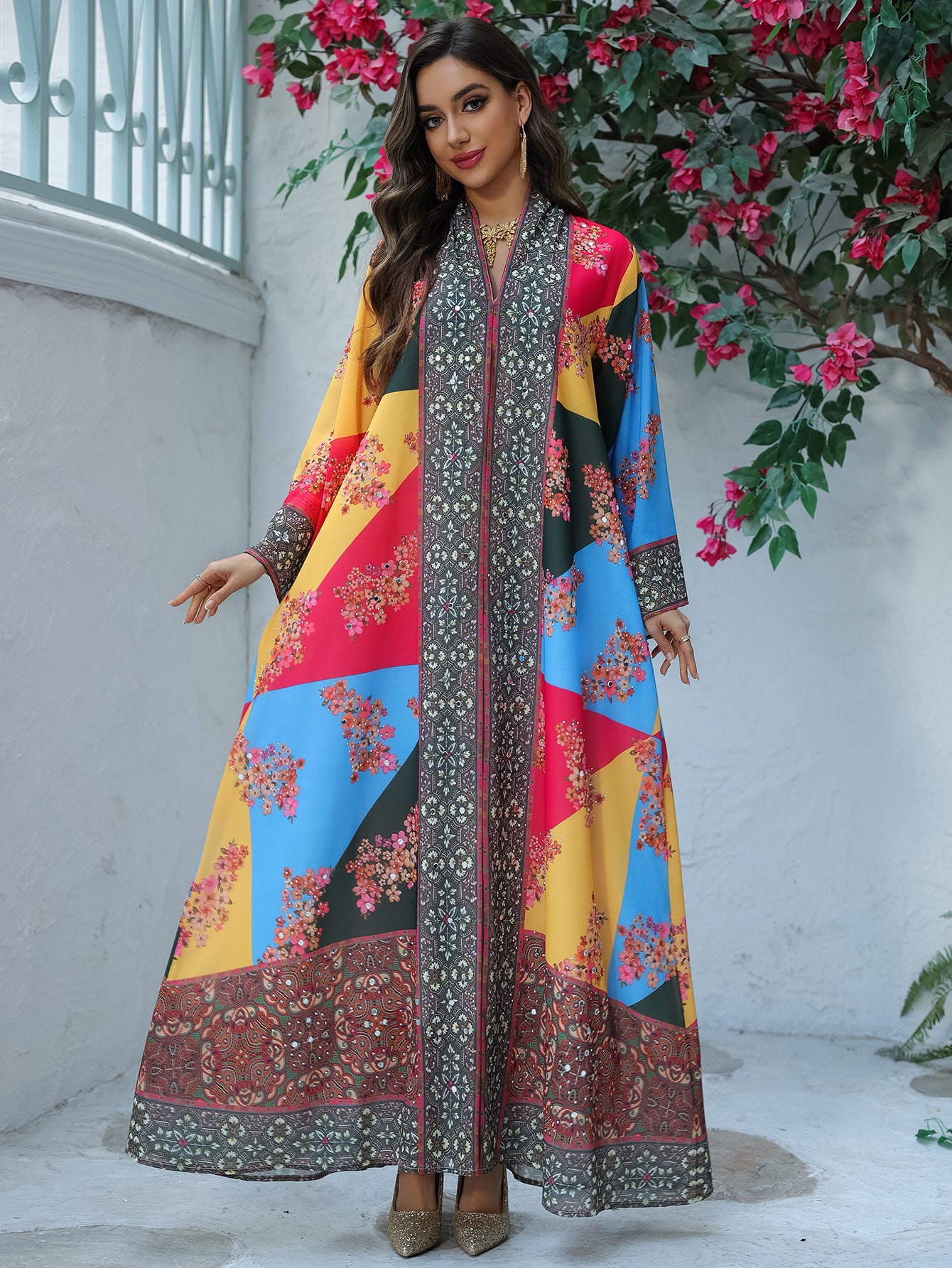 Rhinestone Printed Maxi Dress