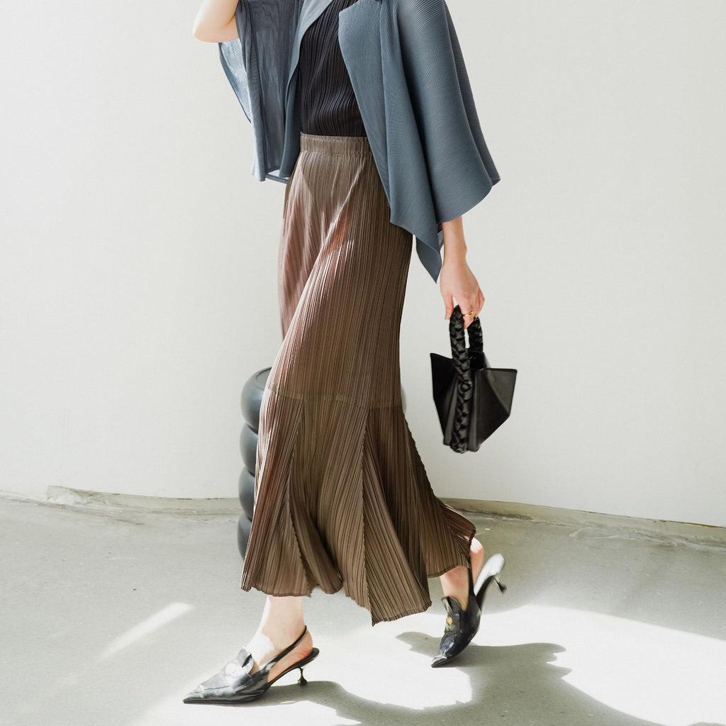 Pleated A-Line Fishtail Maxi Skirt for Women, One Size