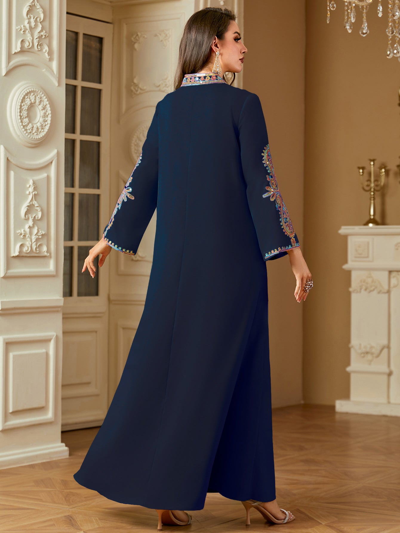 Pearl Embroidered Robe Maxi Dress