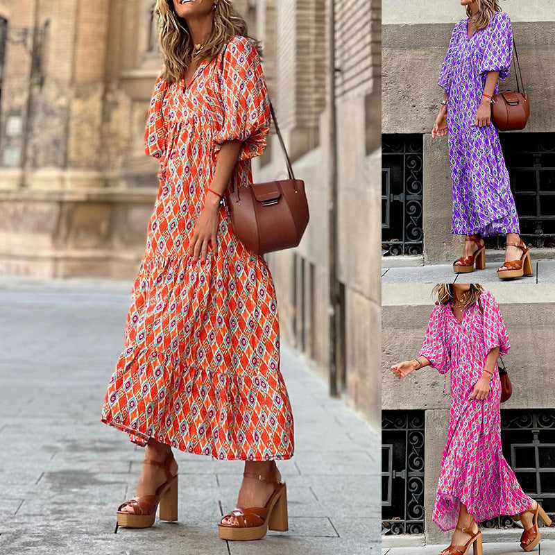 Bohemian Print Long Sleeve Flowy Maxi Dress for Women Secondary image