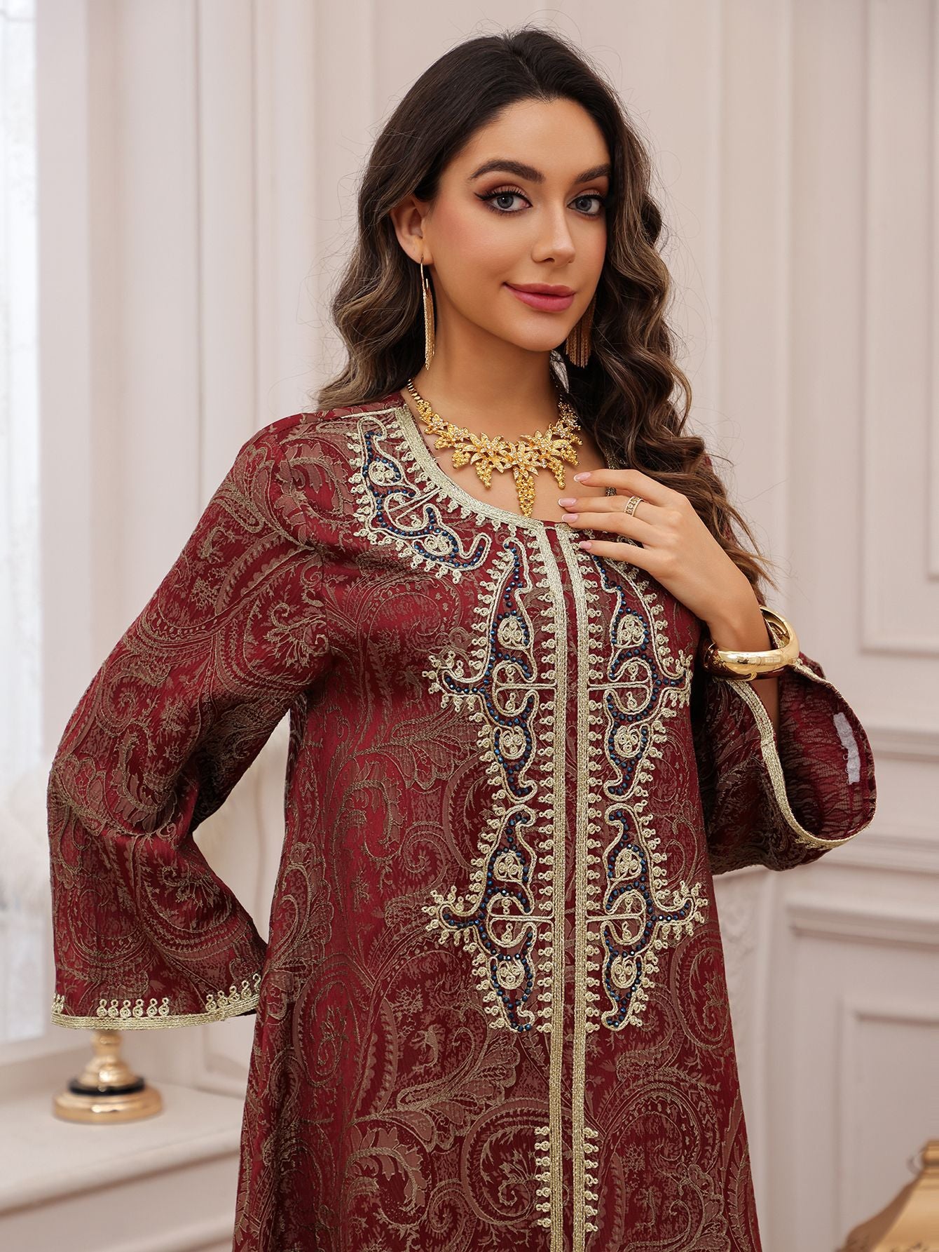 Lace-Up Kaftan Maxi Dress