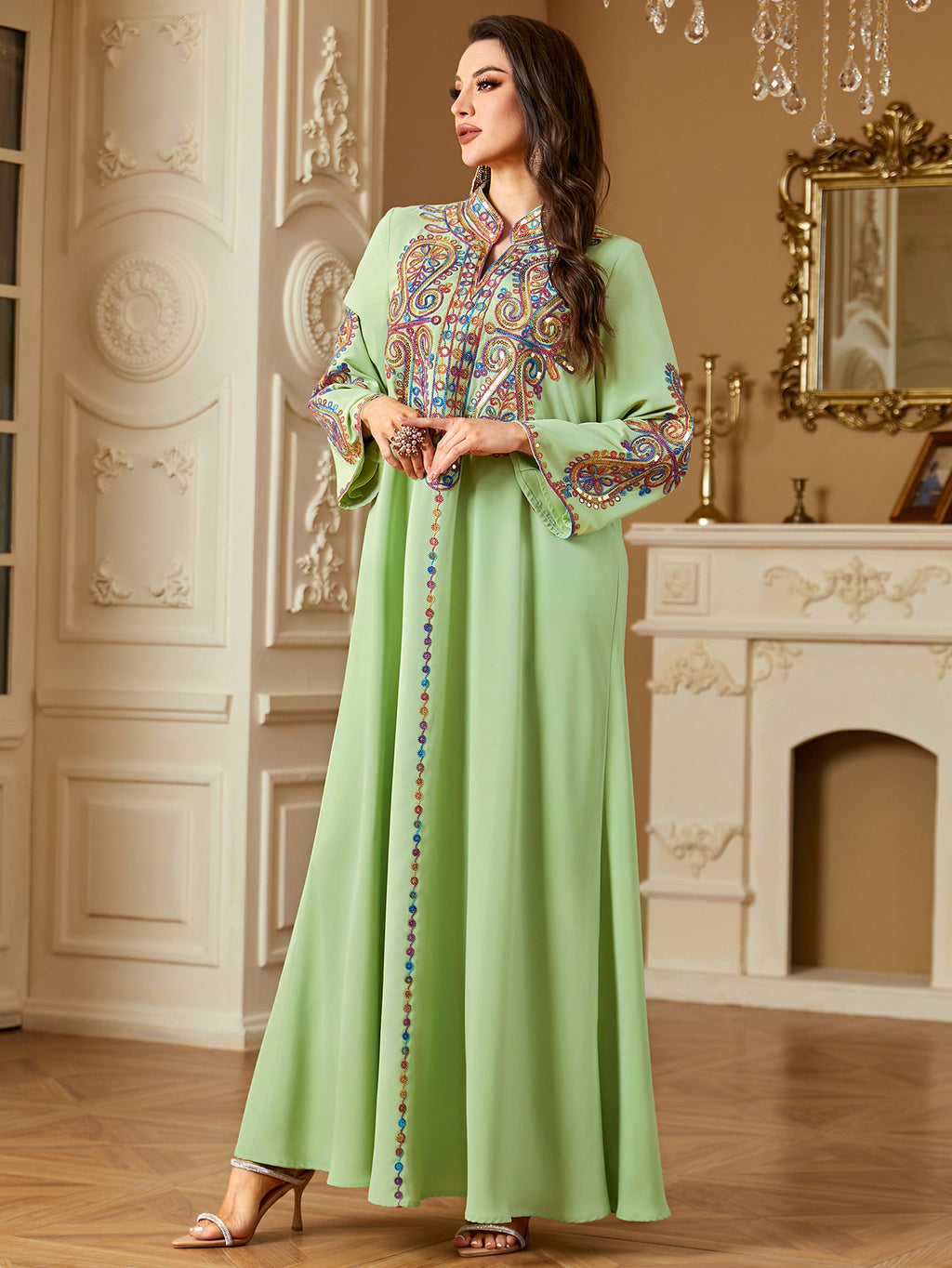 Pearl Embroidered Robe Maxi Dress