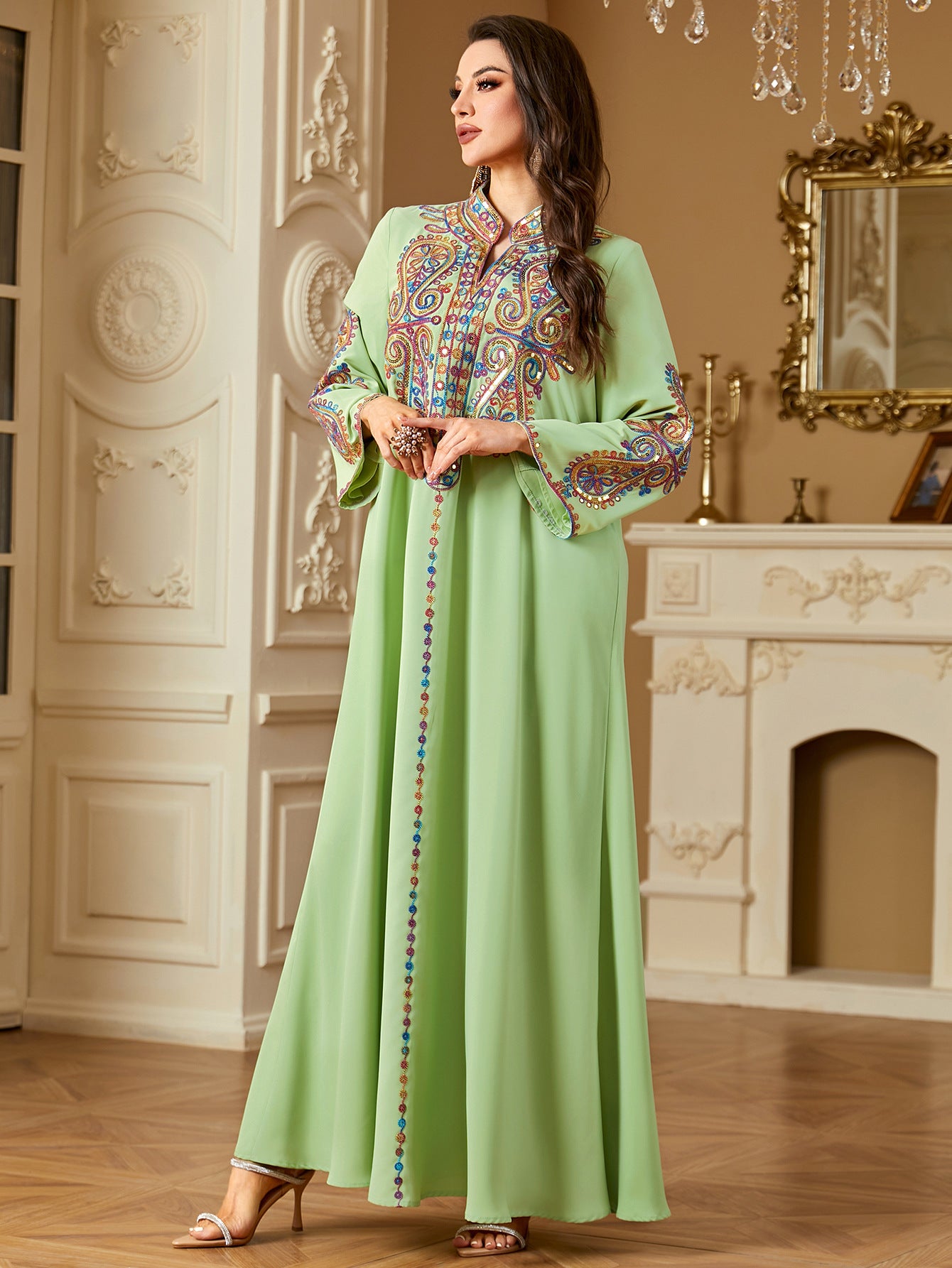 Pearl Embroidered Robe Maxi Dress