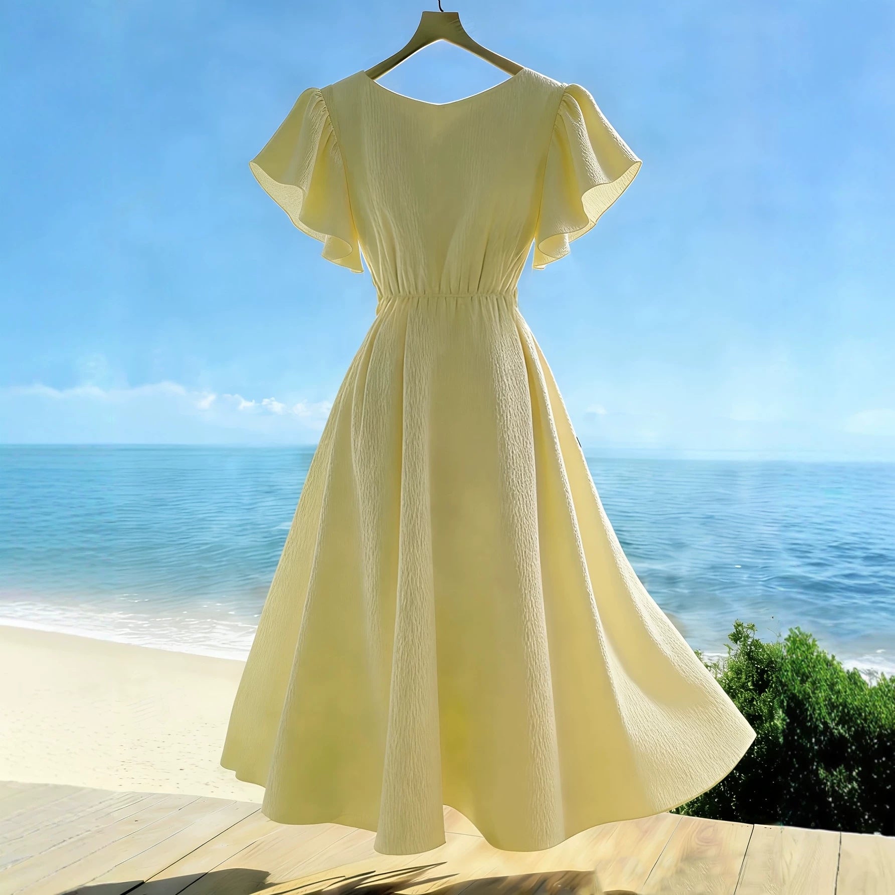 Lime Green V-Neck Ruffle A-Line Maxi Dress Main image